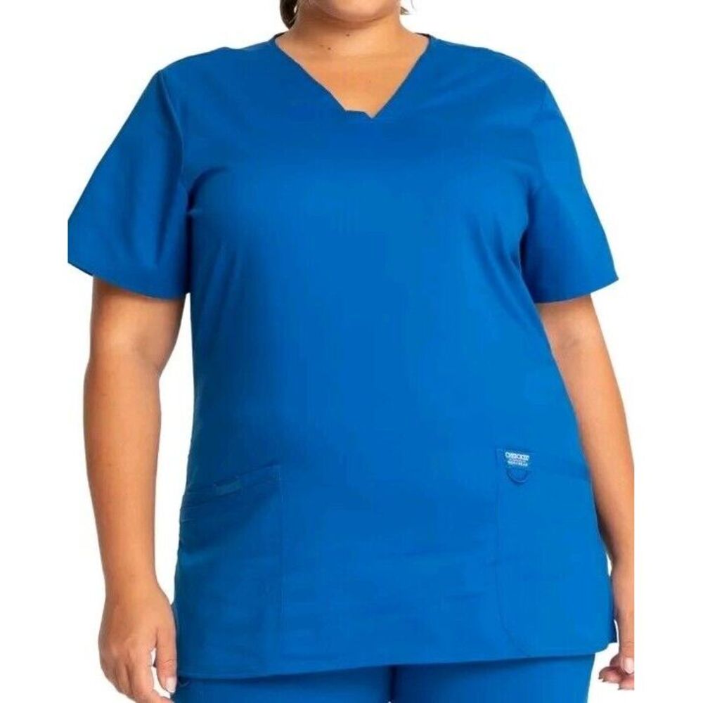 Cherokee Workwear Revolution Women's V-Neck Solid Scrub Top Royal XS NWT 542